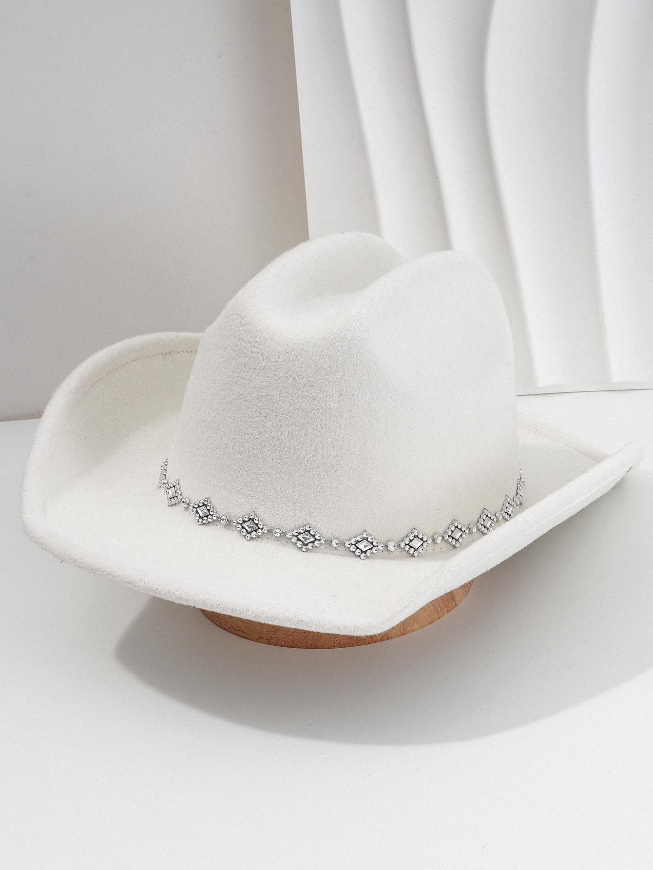 

Унисекс шляпа для вечеринки в стиле ковбоя со стразами, с 3D-дизайном и бриллиантовыми акцентами M (56-58cm) белый