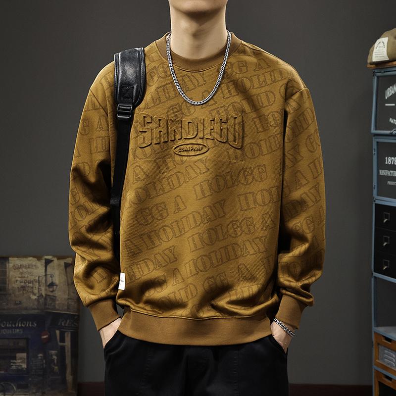 

Осенний американский свитер с полным принтом, мужской свободный топ большого размера с круглым вырезом, американская буква, стальной штамп, без шляпы, куртка Tide 4XL темно-коричневого