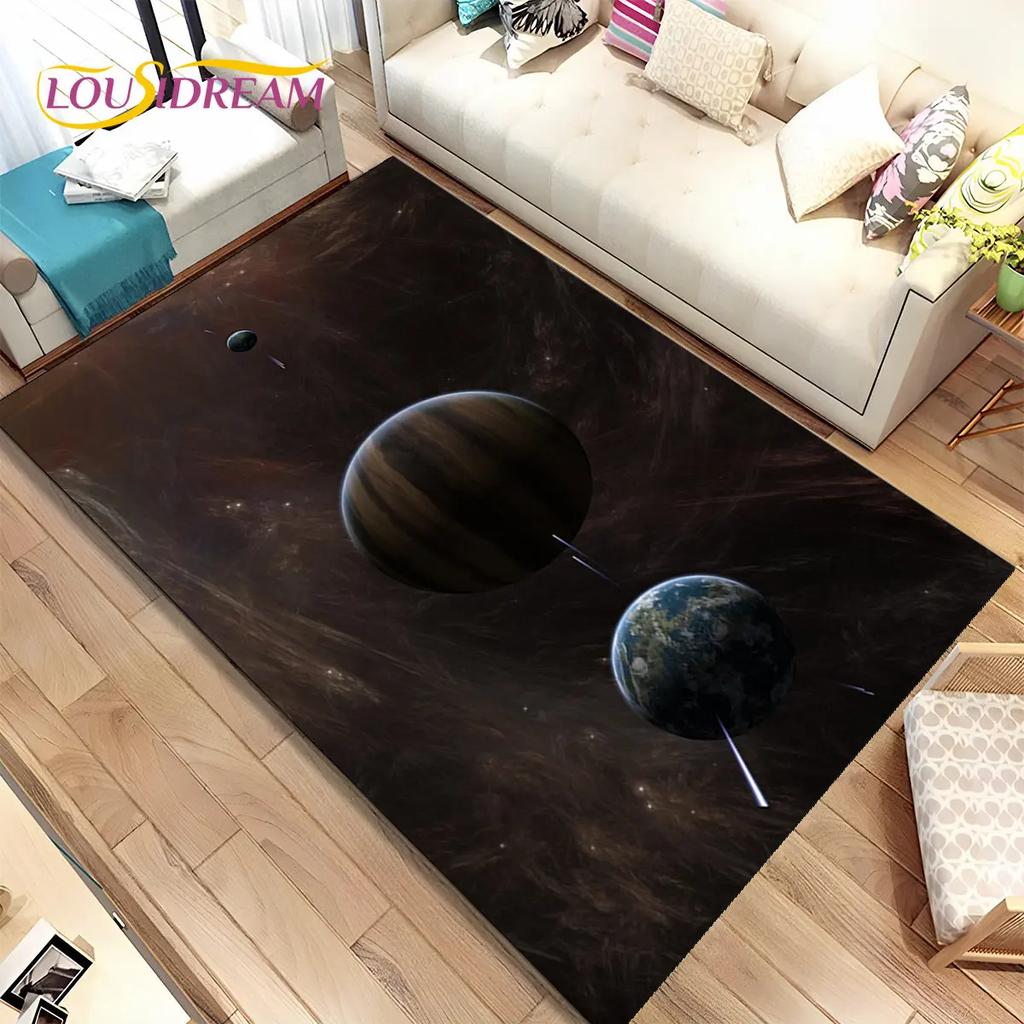 3D Space Fixed Stars Galaxy Earth Area Rug,Carpet Rug for Home Living Room Bedroom Sofa Doormat Decor,Kids Non-slip Floor Mat HD