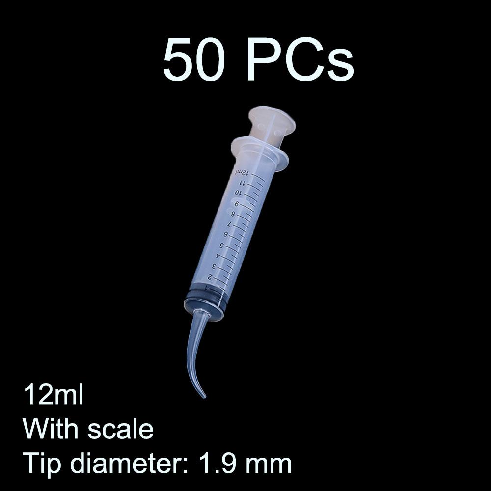 50 Pcs Disposable Dental Irrigation Syringe Curved Tip 12Ml Dentist Use Tip Diameter 1 9Mm Dentistry Material