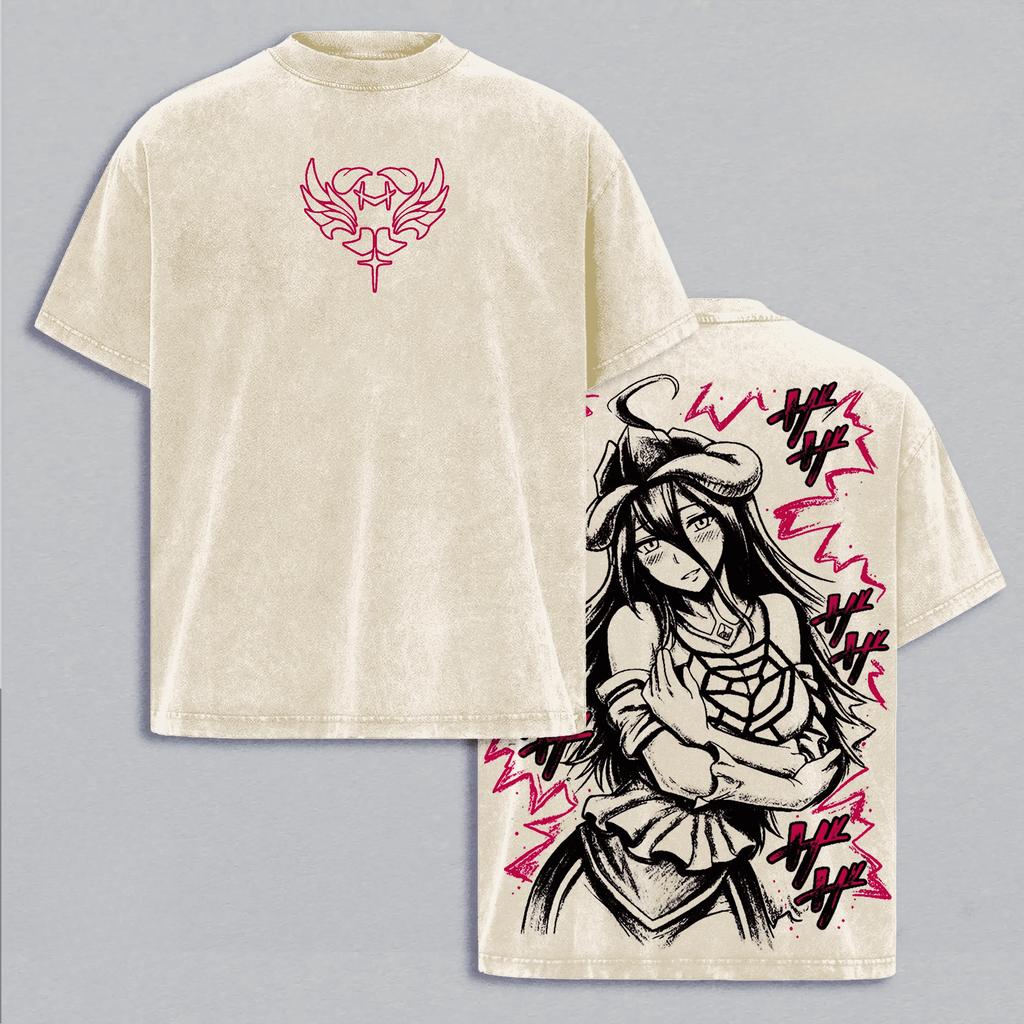 OVERLORD Albedo Anime T-shirt For Men's Women Clothing Gothic Y2k Washed Oversized T Shirt High Quality Cotton Casual Tees Tops