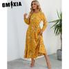 GMXIA Spring Summer Bohemian Women Maxi Dress Casual Long Sleeve High Waist Beach Dress Women Floral Chiffon Dresses Vestidoes Mujer New