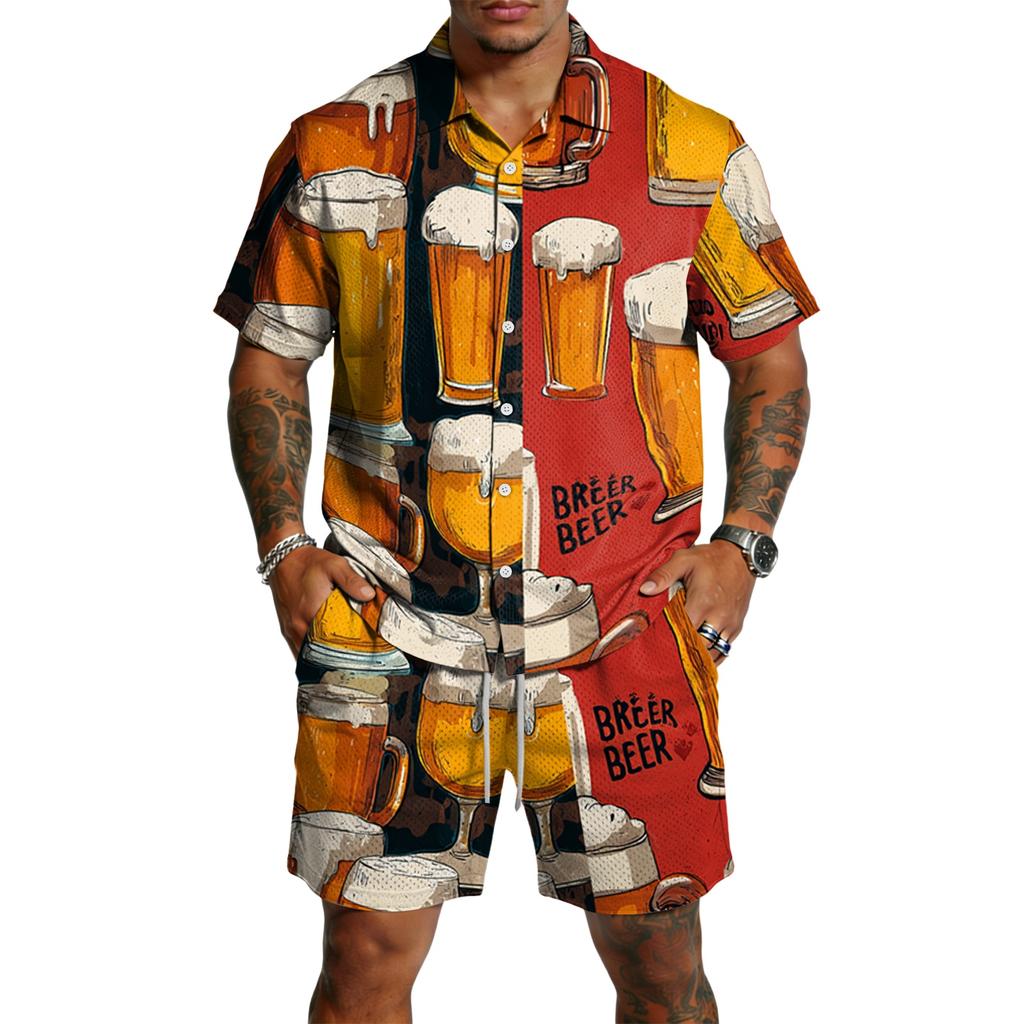 Conjunto Casual de Top Ligero Transpirable Estampado para Hombre y Shorts con Cordón