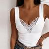 Frauen Mode Ärmellose Tops Casual Einfarbig Spitze Print Tank Tops Sexy Tiefem V-ausschnitt Schlank Tops