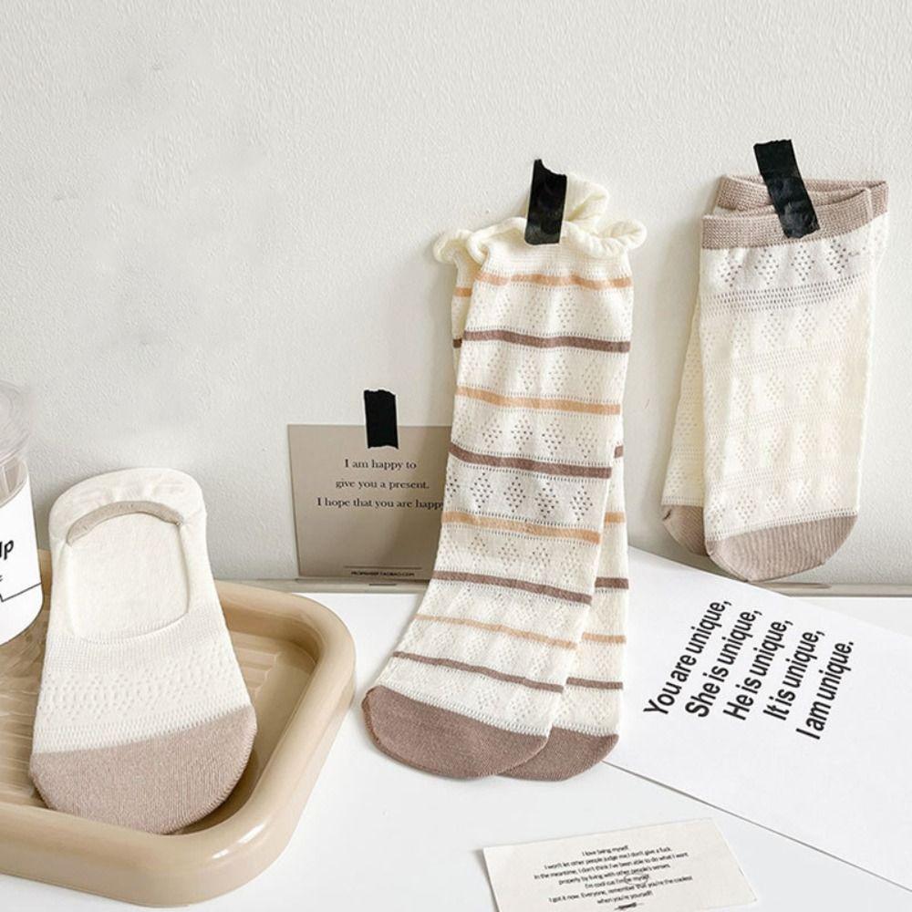 

Sweet Fashion Simple Gauze Women Thin Socks Korean Style Socks Stripe Glitter Silk Hosiery