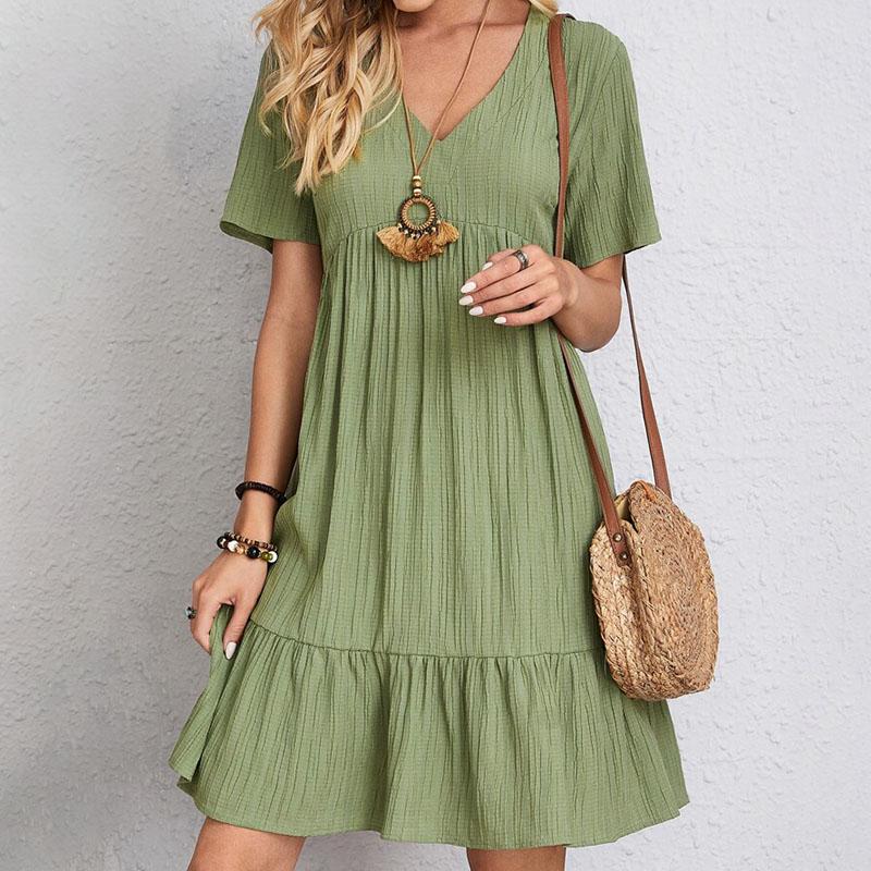 Locker sitzendes Sommerkleid für Damen im europäischen und amerikanischen Stil, lässiger Damenrock, kurzärmeliges Kleid mit Taillenbindung