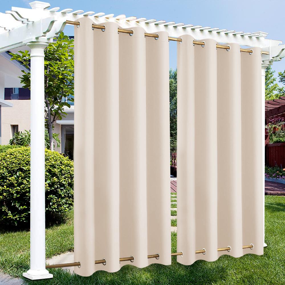 Patio Waterproof Outdoor Curtains Garden Lawn Windproof Top & Bottom Eyelets Thermal Insulated Curtains Blackout Window Drapes