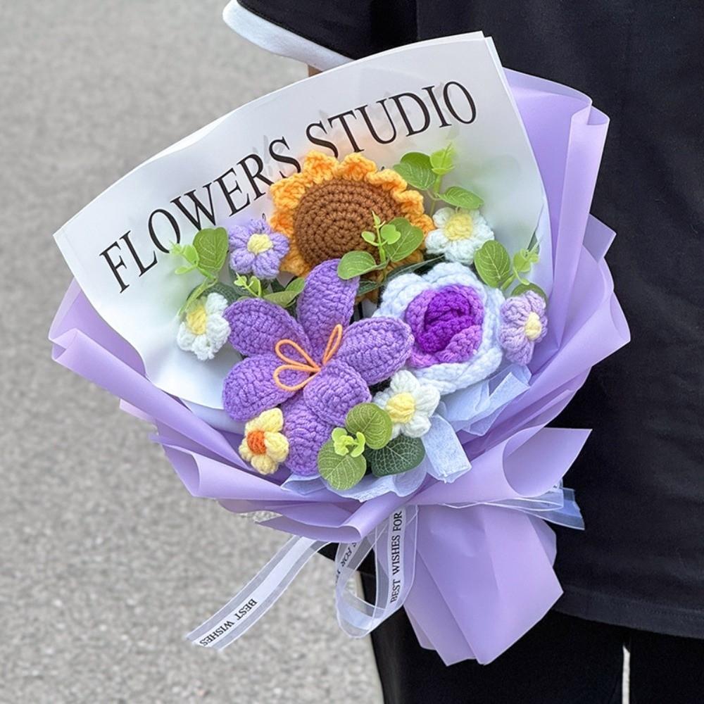 Woven Knitted Flower Sunflower Artificial Flowers Quality Preserved Flower  Mother's Day Gift