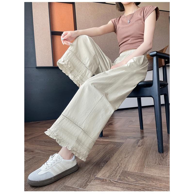 Women's Lace Trim Crochet Wide Leg Ankle Length Pants Summer Loose Thin Style Petite Friendly Sun Protection Casual Trousers