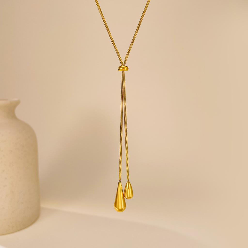 Moda Europa e América Cor Dourada Aço Inoxidável Pingente de Colar com Franja Gota d'Água para Mulheres Corrente Clavicular Joias de Festa
