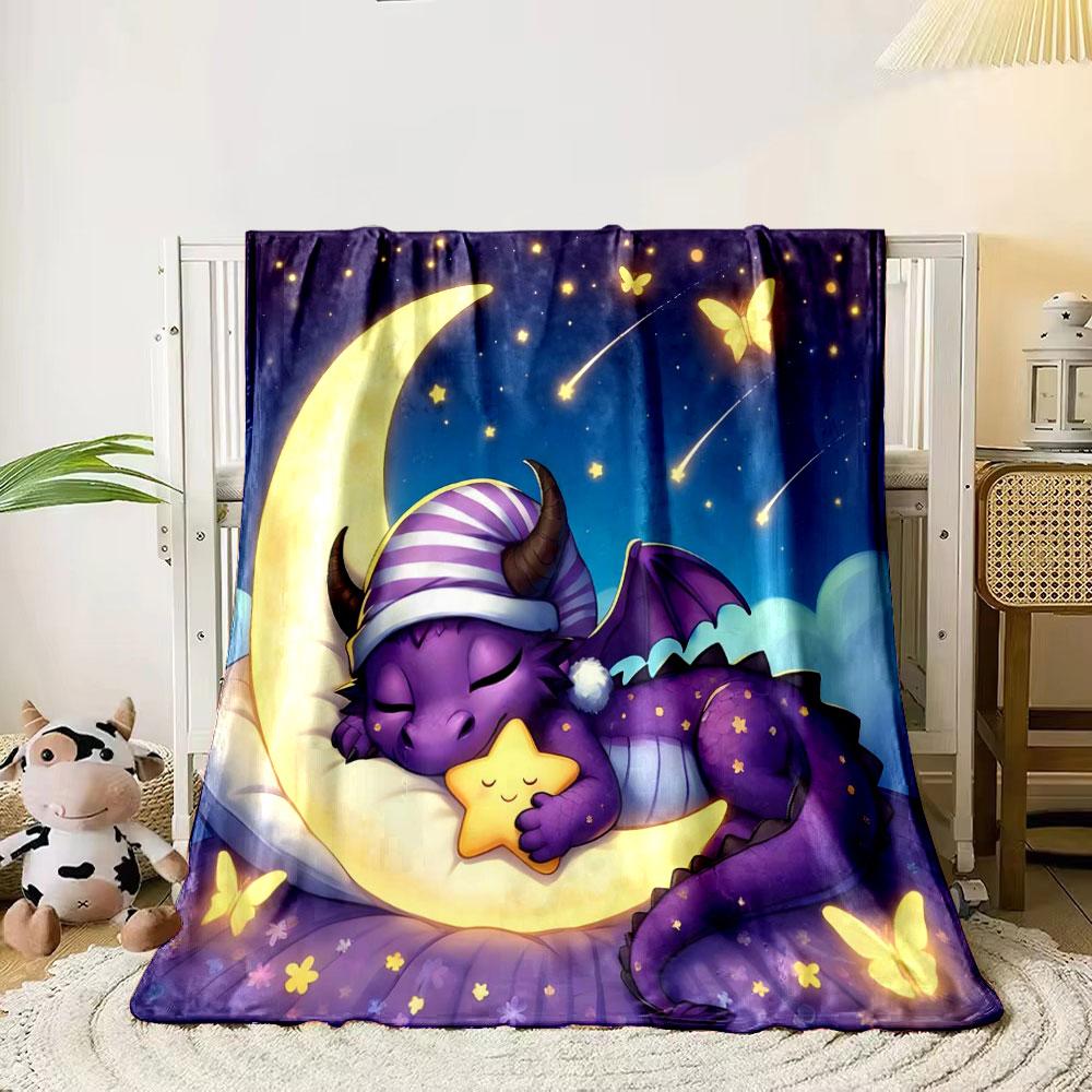 Funny Purple Baby Dragon Sleeping Theme Printed Blanket Bedroom Living Room Sofa Nap Office Camping Shawl Blanket Luxury Gifts