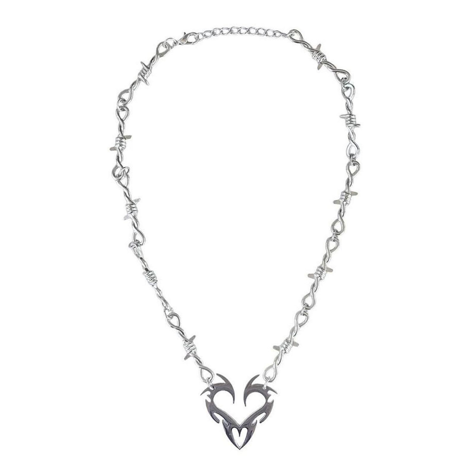 Gothic Thorn Heart Necklace Hip Hop Neckchain Clavicle Chain Statement Jewelry 1