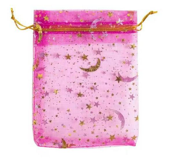 Transparent Organza Mesh Bag with Star & Moon Design, Drawstring Pouch for Jewelry or Candy Gift Packaging