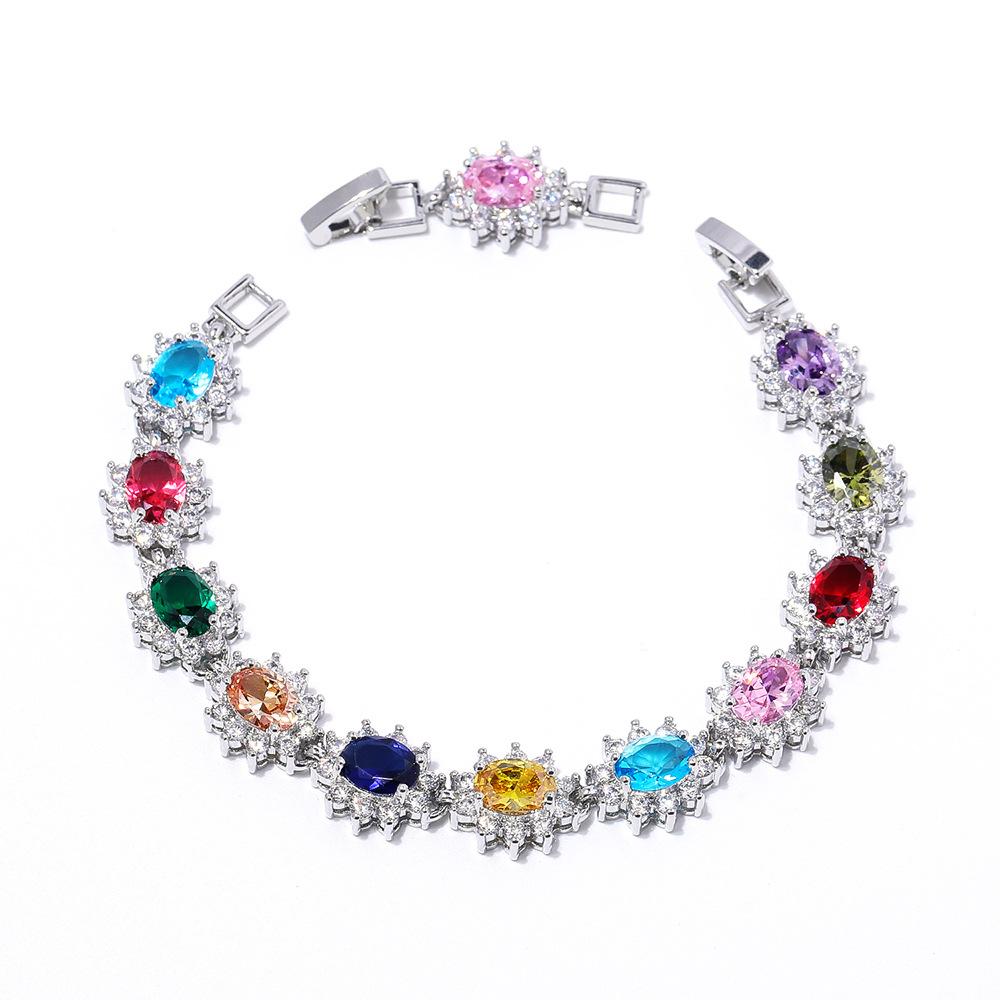 Women'S Light Luxury Women'S Colored Zircon Bracelet, Color Treasure Bracelet Multi-Color