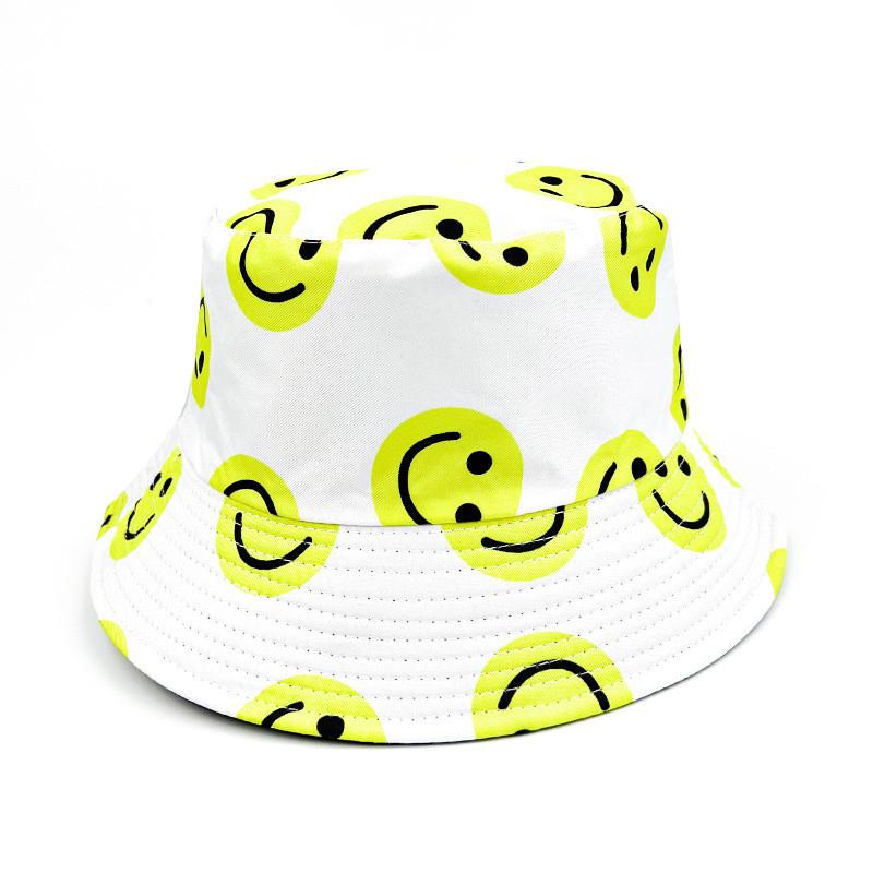 

Двусторонний узор с улыбающимся лицом, шляпа-панама, защита от солнца, шляпа-ведро, для улицы белый