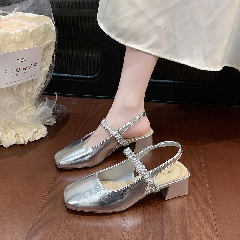 Fashion Elegant Rhinestone Strap Square - Toe Sandals | French - Style Mid - Heel, Perfect for Date & Dressy Looks