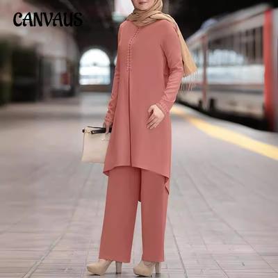Damen Plus Size Mode Temperament Herbst Neue Einfarbig Langarm Spitze Rundhals Top Hosen Anzug