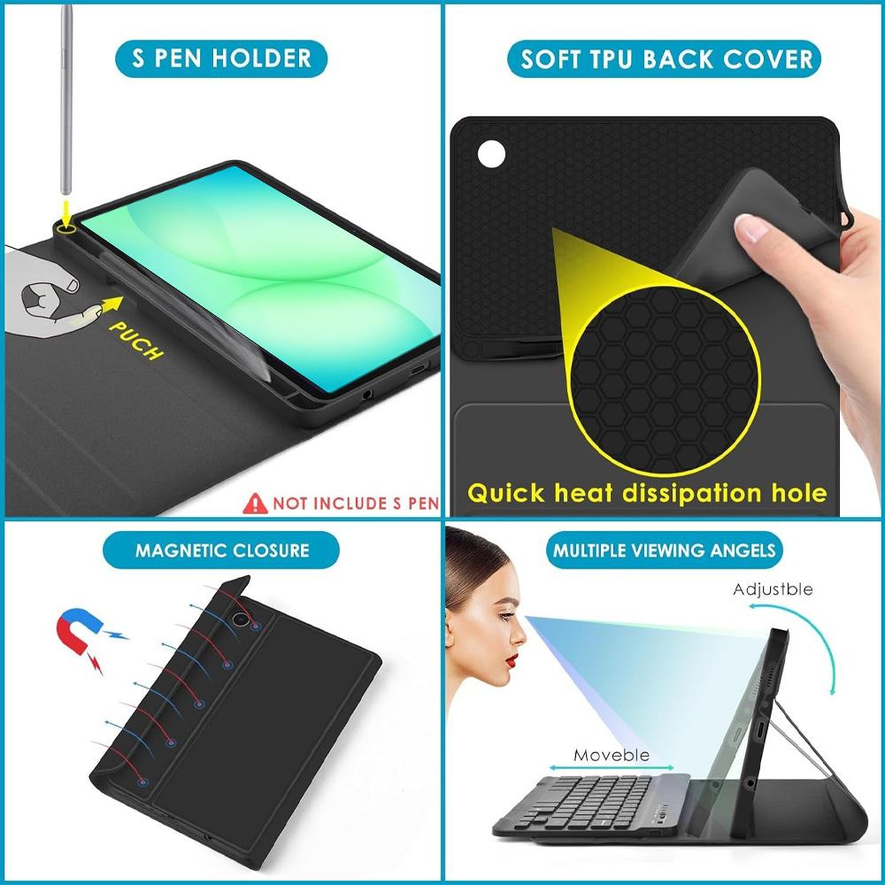 Case for Samsung Galaxy Tab A11 8.7 Inch, Bluetooth Keyboard Cover for Samsung A11 8.7 SM-X133/X135, for Samsung Smart Stand Cov