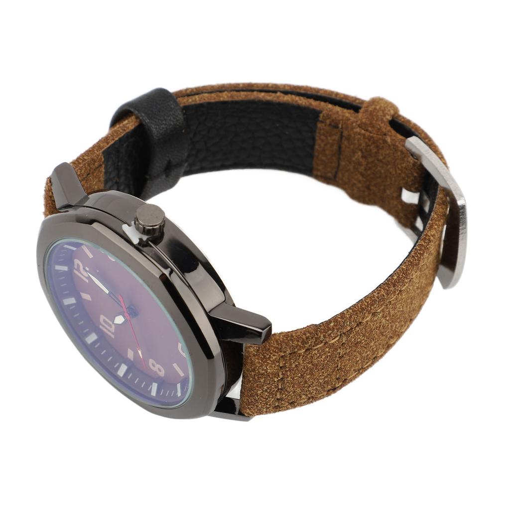 Men Analog Watch Fashion Casual PU Leather Strap Round Face Mineral Glass Easy Reading Quartz Wrist Watch for Indoor Outdoor Activities