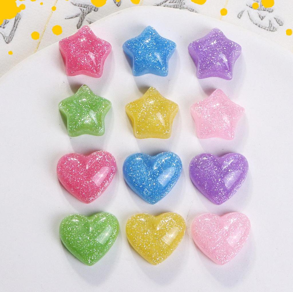 Sweet Starry Sky Glitter Heart Resin Star Stickers for DIY Phone Cases & Earrings