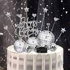 23PCS Disco Ball Cake Toppers with DJ Bling Silver Mirror Balls and Mini Microphone Radio Decor for 70s Dance Party Supplies