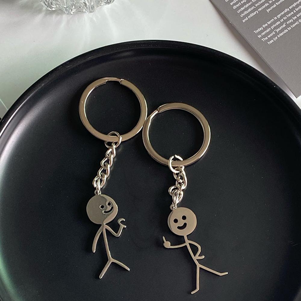 Funny Matchstick Men Keychain Finger Heart To Heart Car Bag Pendant Key Ring Jewelry Couple Friend Gifts Wholesale