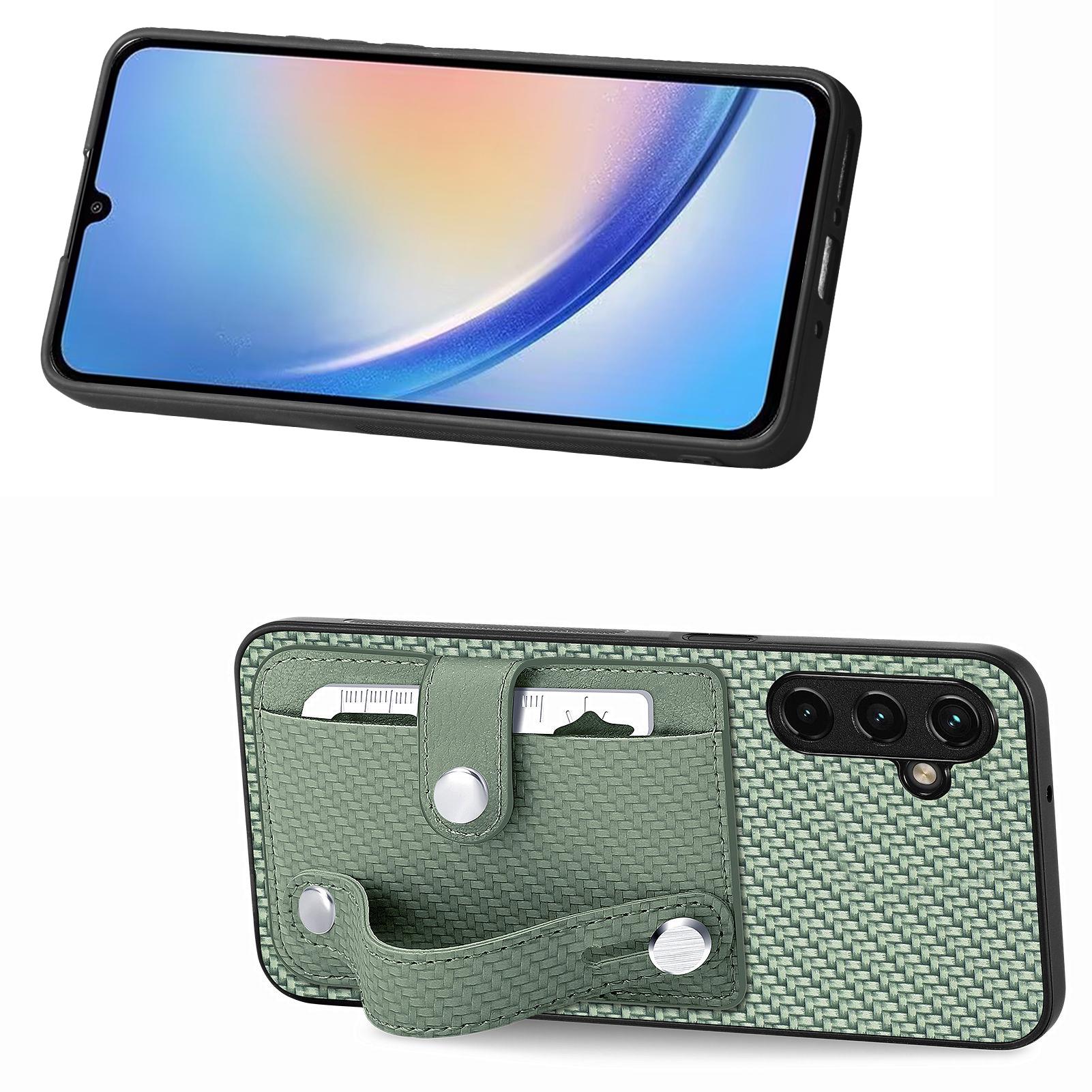 

C1-01 For Samsung Galaxy A34 5G Wristband Design Card Holder Leather Coating Phone Cover Green