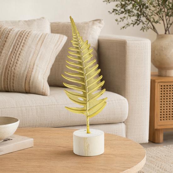 Stable Base Feather Decor Gold Leaf/Feather Ornaments with Weighted Round Base, Metal 3D Elegant Accent Desktop for Home Office Gift And Display