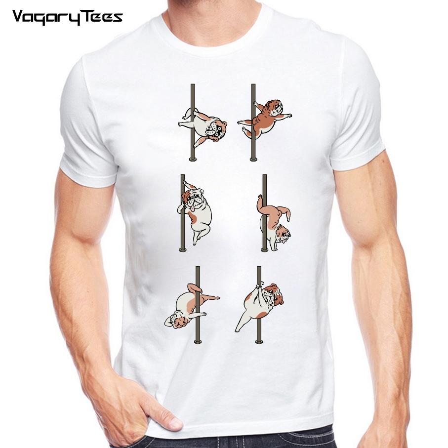 Funny Cute Pugs Dance T Shirt men's English Bulldog/cat Pole Dancing Printed T-Shirt Hipster Short Sleeve