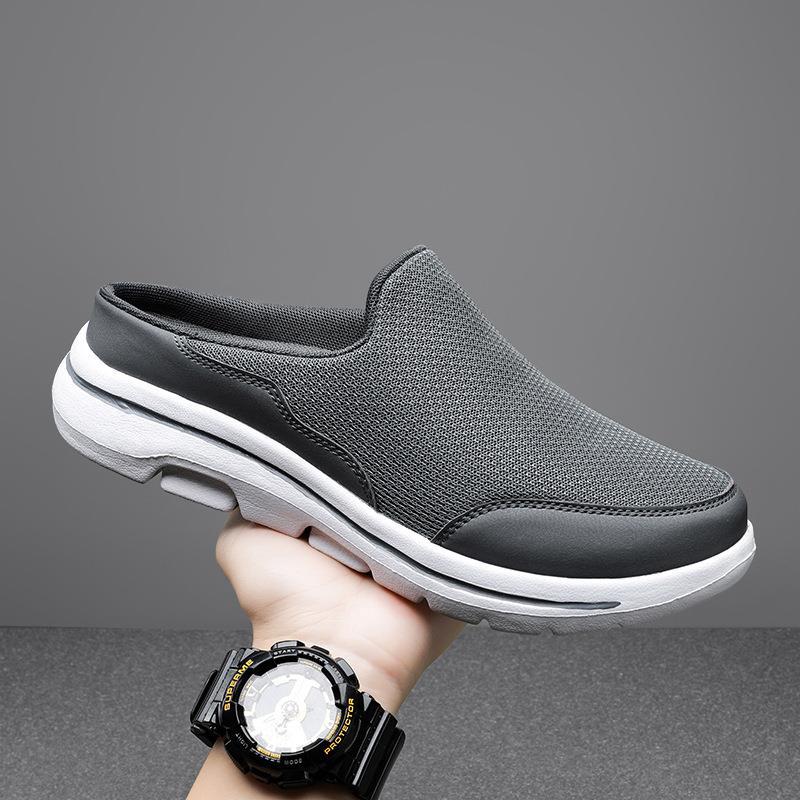 New large-size casual shoes women's shoes half-support single shoes women's flat-soled one-pedal mesh breathable sandals without heel