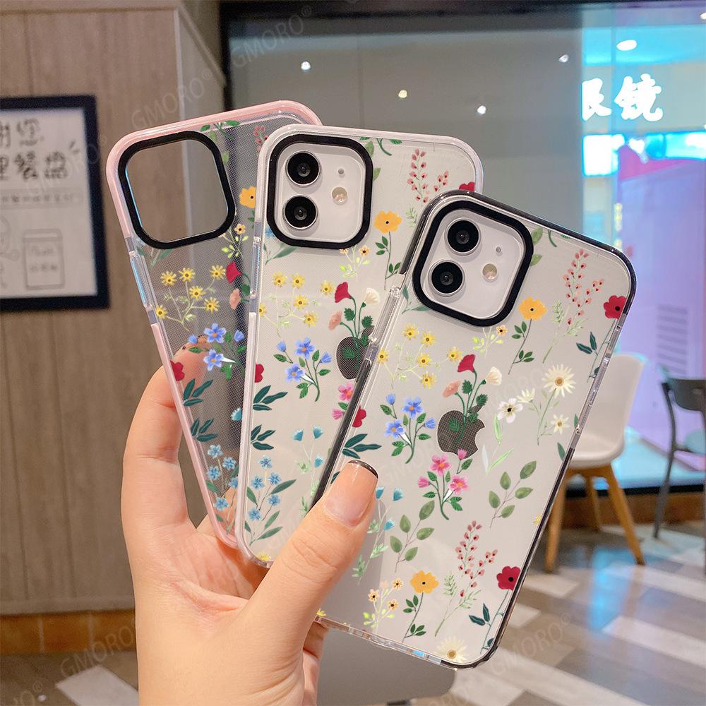 ins wind floral mobile phone case Apple 15pro anti-drop two-color transparent case iphone17pm soft case protective case 14