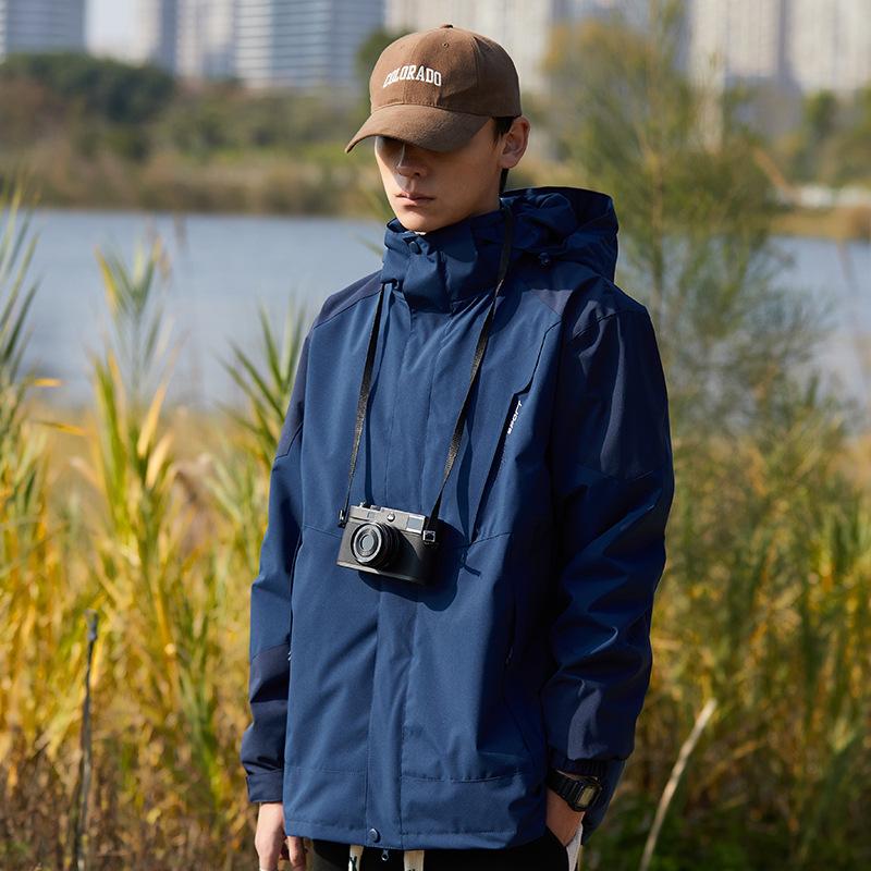 Mountain Style Jacket Men's Three-in-one Detachable Two-piece Set Women's Windproof, Waterproof, Warm, Color-blocked Couple's Thickened Jacket