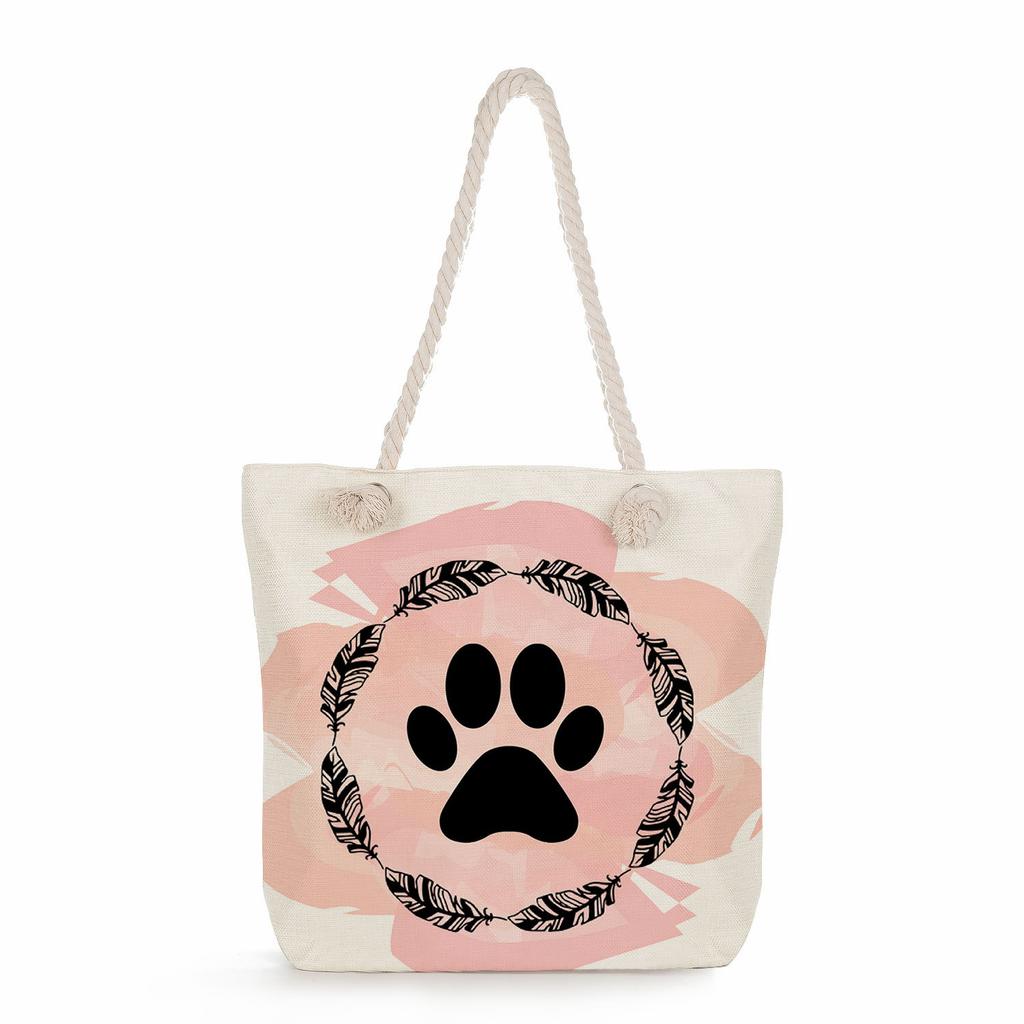 Dog Paw Print Thick Rope Single-shoulder Beach Bag 7259 KTB