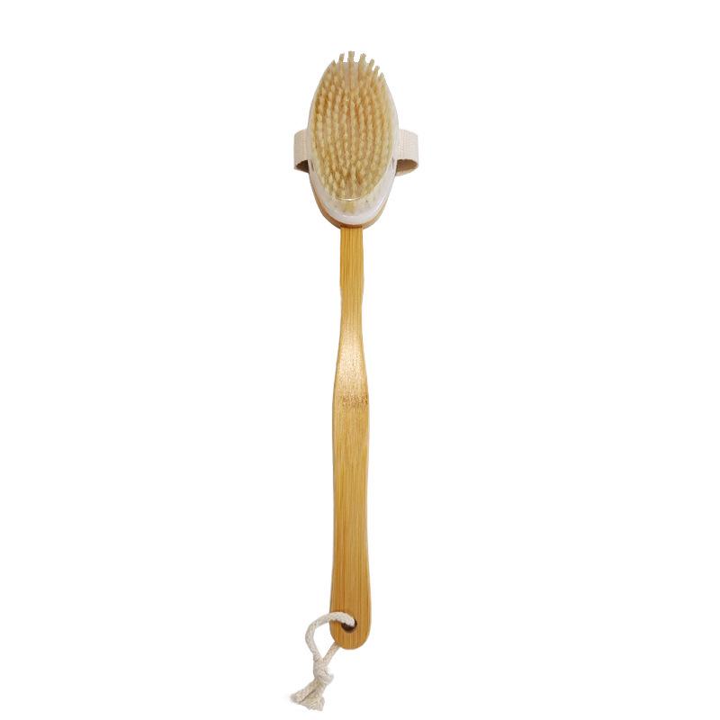 Boar Bristle Double-Sided Back Scrubber Brush with Wooden Long Handle