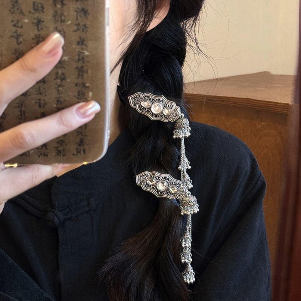 Elegant Turquoise Tassel Bell Hair Clip Crystal Chinese Style Hair Accessories Bride