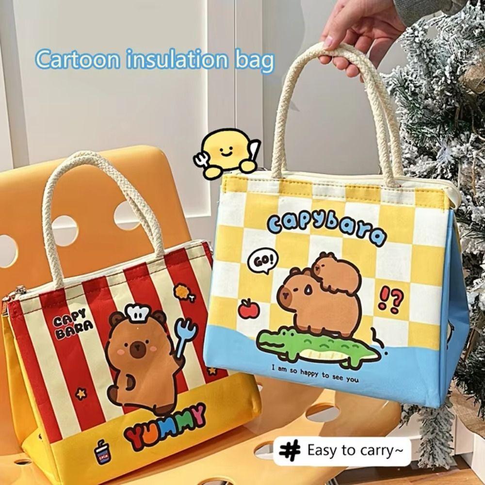 

Large Capacity Cartoon Capybara Lunch Bag Lightweight Small Tote Bag Cosmetic Bag Style C