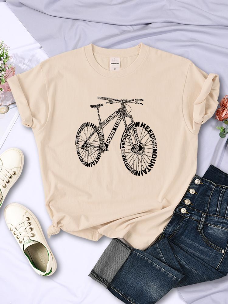 Bicycle Made Of Letters T Shirts For Women Summer Breathable Casual Short Sleeve Fashion Street Hip Hop Tops Womans Tee Clothing
