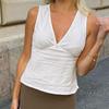 Fashionable and Casual Pure White Vest for Women Wearing Deep V-neck Pleated Chest Slim Sleeveless Top Base Shirt