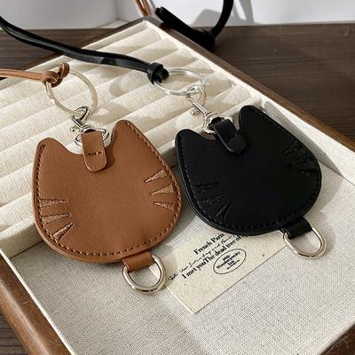 Vintage Pu Bag Necklace Cute Cat Heart Shape Pendant Long Necklace Long Strap Adjustable Sweater Chain Necklace For Men Women