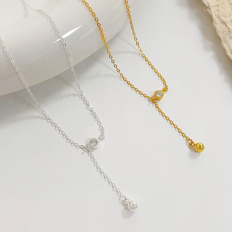Round Bead Tassel Necklace for Women with A Cold and Luxurious Style Collarbone Chain