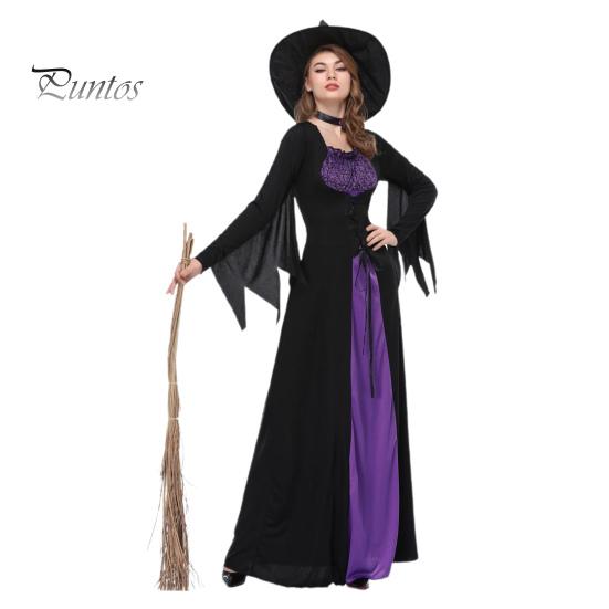 

Костюм на Хэллоуин, стиль темной ведьмы, фиолетовое женское платье, комплект с воротником и шляпой, вечерние маскарад, ролевая игра, длинное платье страшной ведьмы XL