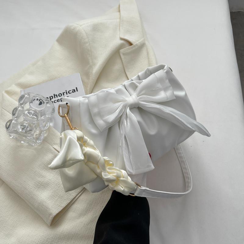 Lovely Bow Handbags for Girls Ladies Fashi Pleated Shoulder Bags for Women Simple Design Female Underarm Bag Casual Tote Purse