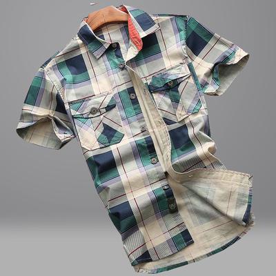 Sommer Herrenhemd Kurzarm Baumwolle Business Casual Halbarm Plaid Atmungsaktiv Absorbieren Schweiß T-Shirt