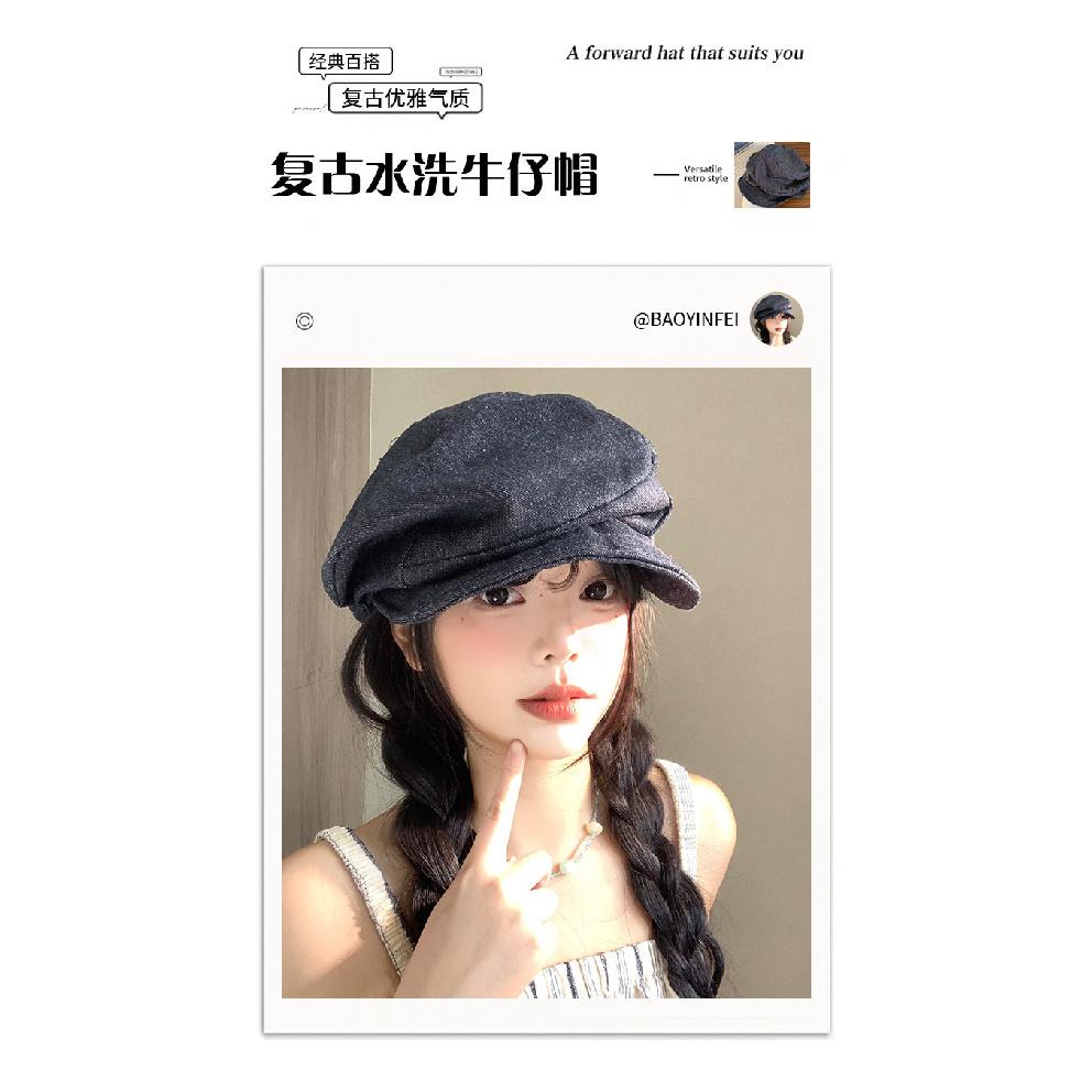 Unique pleated hemp beret for women, large size, octagonal hat, painter's hat