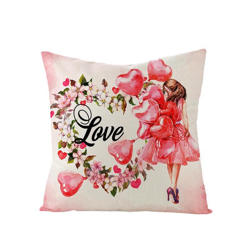 Valentine's Day Pillowcase Linen Print Home Living Room Sofa Cushion Cover Bedroom Bedside Pillowcase