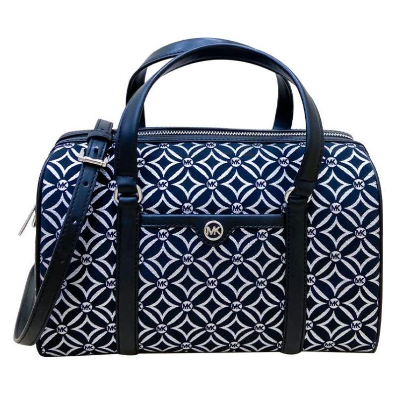 MICHAEL KORS Jet Set silver hardware zipper closure jacquard travel bag medium size unisex couple style серебряный