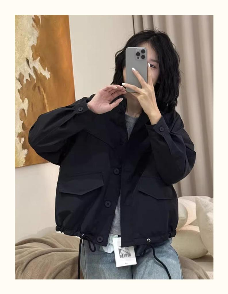 2025 Women's Frosted Jacket: Spring Fashion Loose Casual Solid Color Stand-Up Collar Top.
