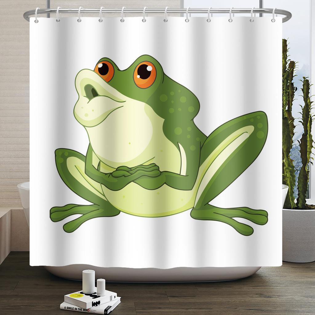 Funny Frog Shower Curtain for Bathroom Mushroom Butterfly Floral Green Plant Cartoon Animal Waterproof Polyester Shower Curtain