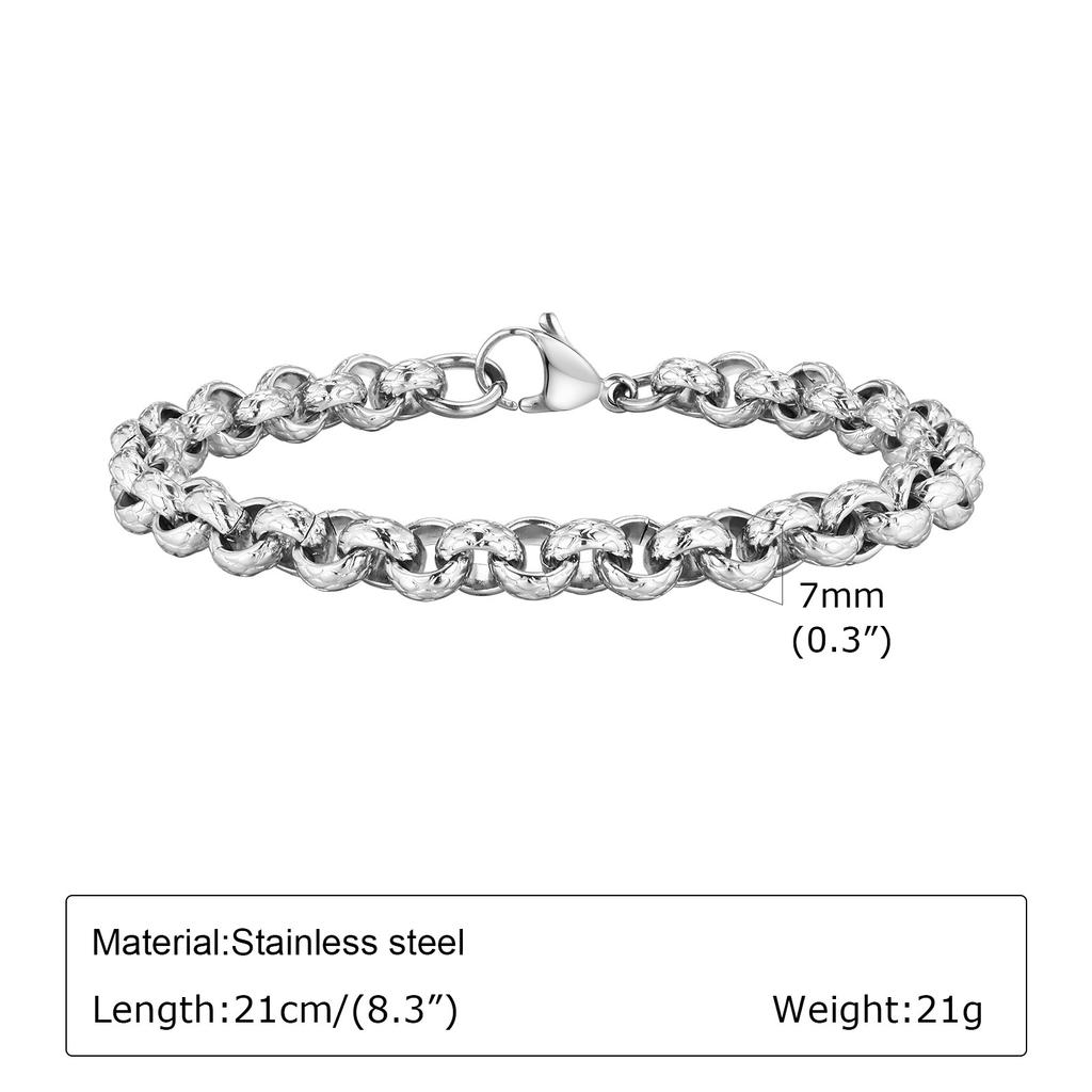 Chunky Belcher Round Chain Bracelets for Men Boys,Embossed Stainless Steel Braided Chain Wristband,Punk Jewelry Gifts