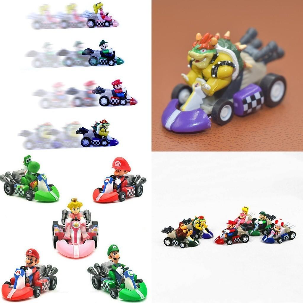 Super Mario Bros Kart Pull Back Car Action Figure Set 6 Pcs Colorful Collectibles